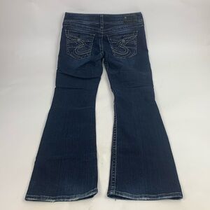 Silver Jeans Suki Surplus Boot Size 29 Dark wash denim with stretch Black patch